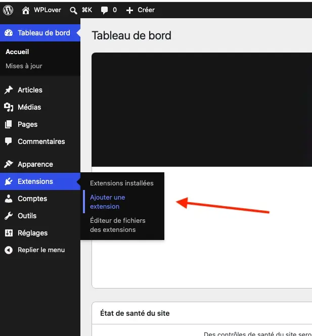1 installer une extension wordpress menu