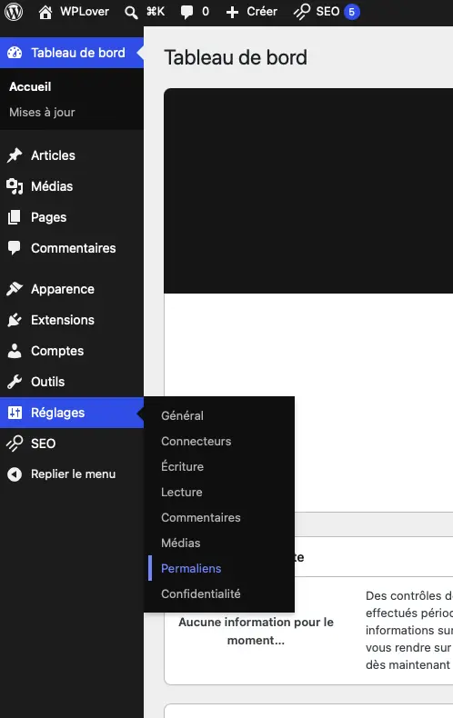 2 accéder au menu permaliens des réglages wordpress