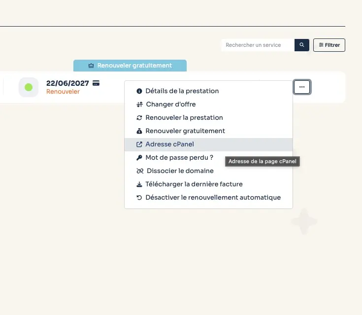 2 accédez à votre cpanel o2switch