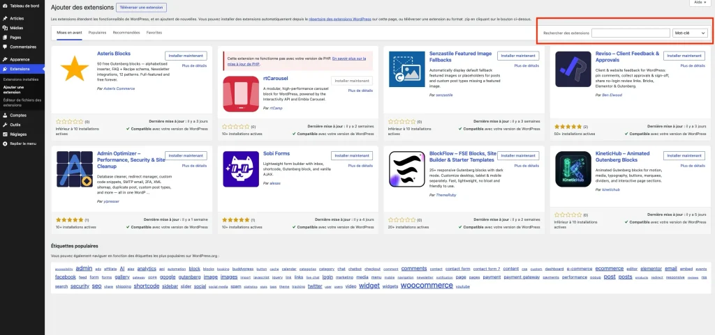 2 galerie des extensions wordpress disponibles page de mise en avant