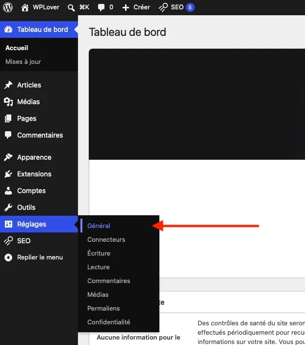 2 rendez vous dans le menu réglages général