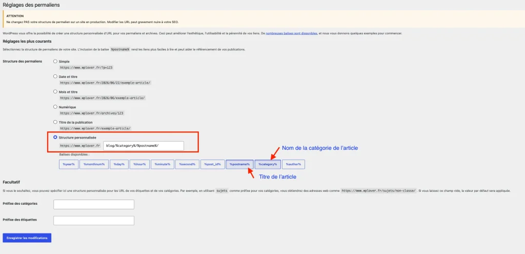 4 renommé les permaliens d'article avec ma structure recommandé
