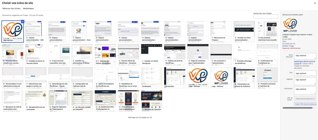 4 sélectionnez l'élément graphique qui servira de favicon logo