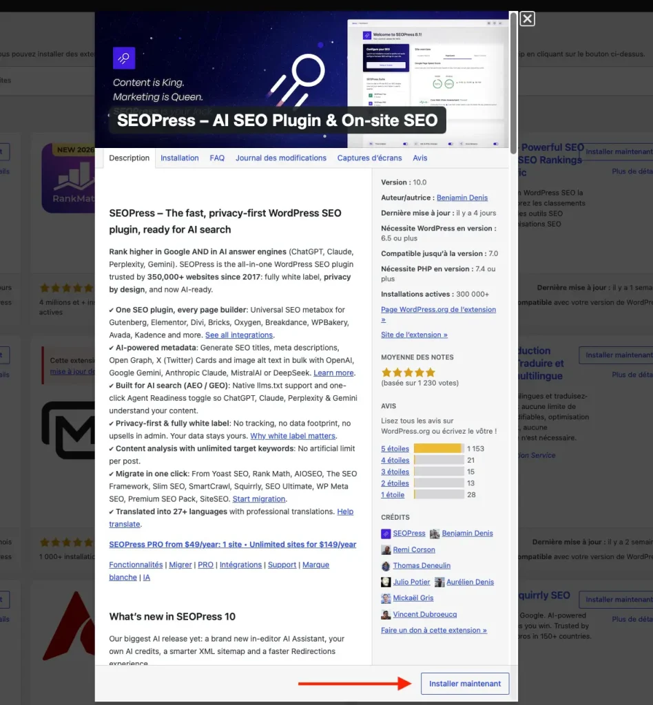 5 fenêtre de présentation de l'extension