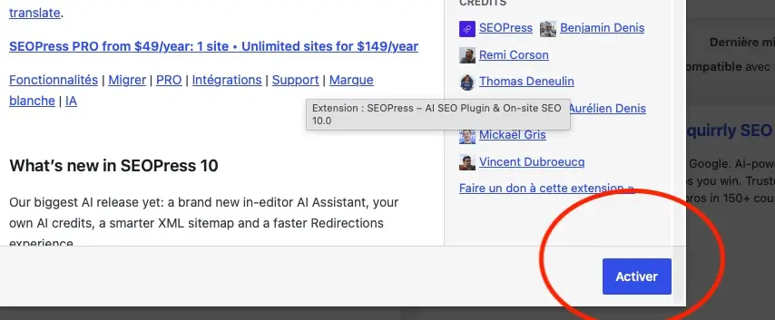 6 installer puis activer l'extension pour qu'elle s'intègre au wordpress