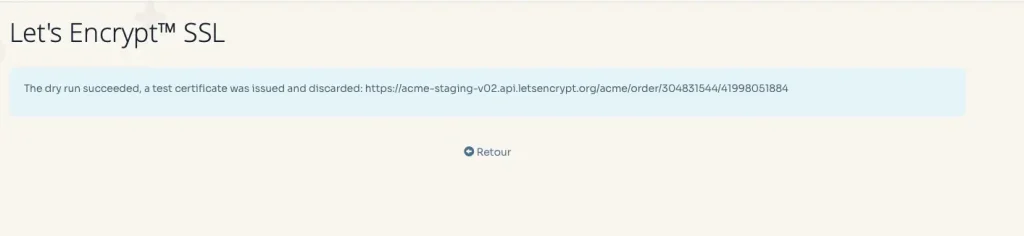 6 test de la simulation de la configuration par défaut let's encrypt